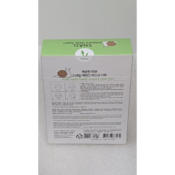 Esfolio Snail Essence Mask Sheet 10-Pack Hydrating & Rejuvenating Skincare - Picture 2 of 3